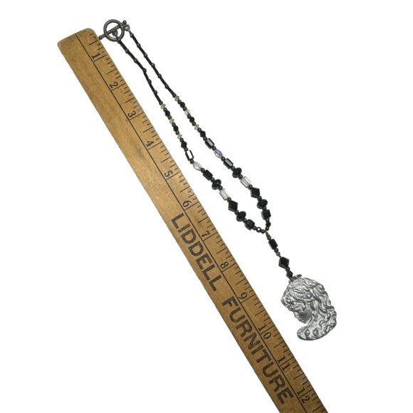 Art Nuveau Clay Lady Pendant with Artisan Crafted with Crystal Beaded Necklace - Picture 8 of 9